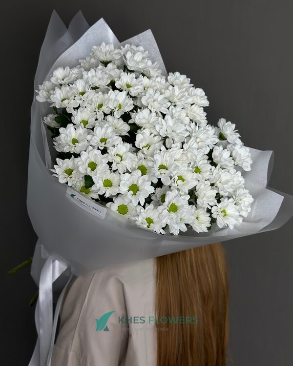 9 Белых Кустовых Хризантем